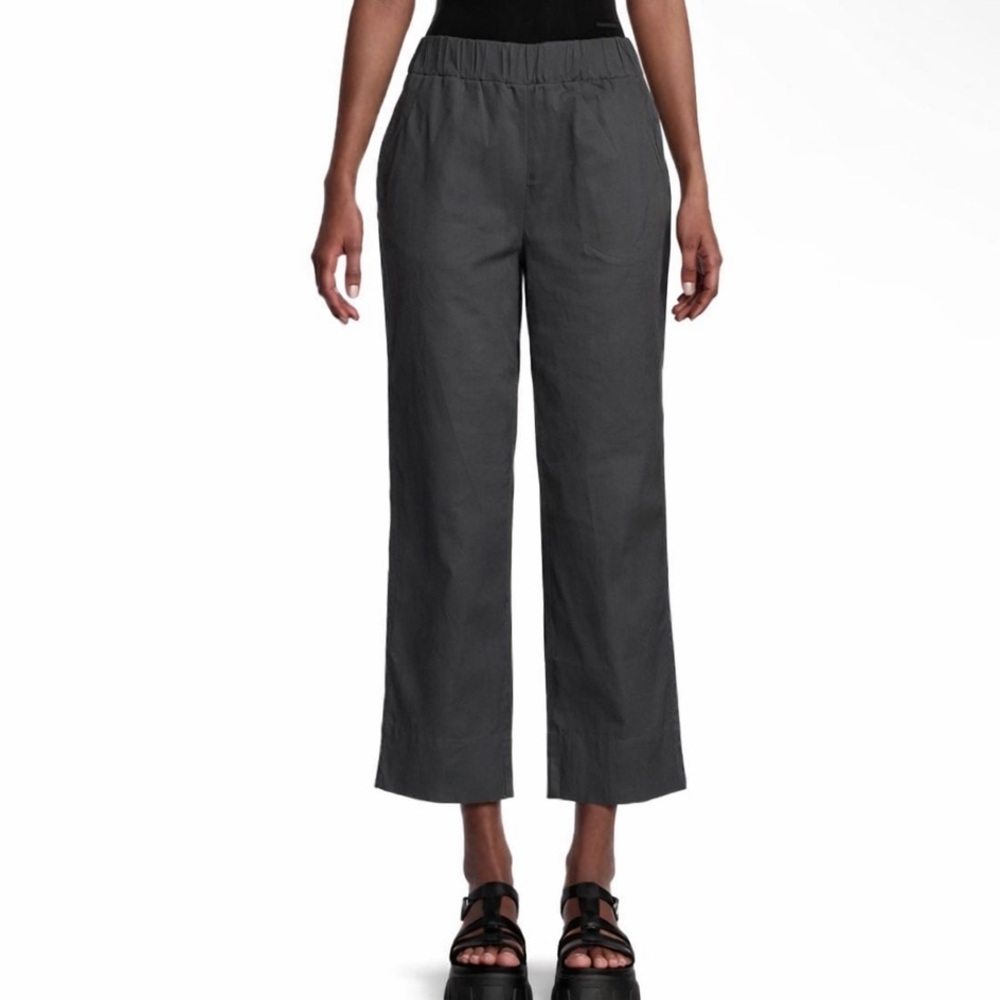 FAHERTY Everyday Crop Wide Leg Cotton Pants in Dark Gray Sz L Organic Cotton